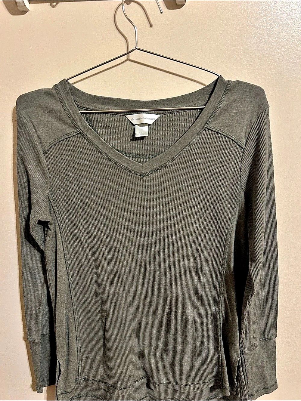 Christopher & Banks Long Sleeve Ribbed Top in Gray Size Small